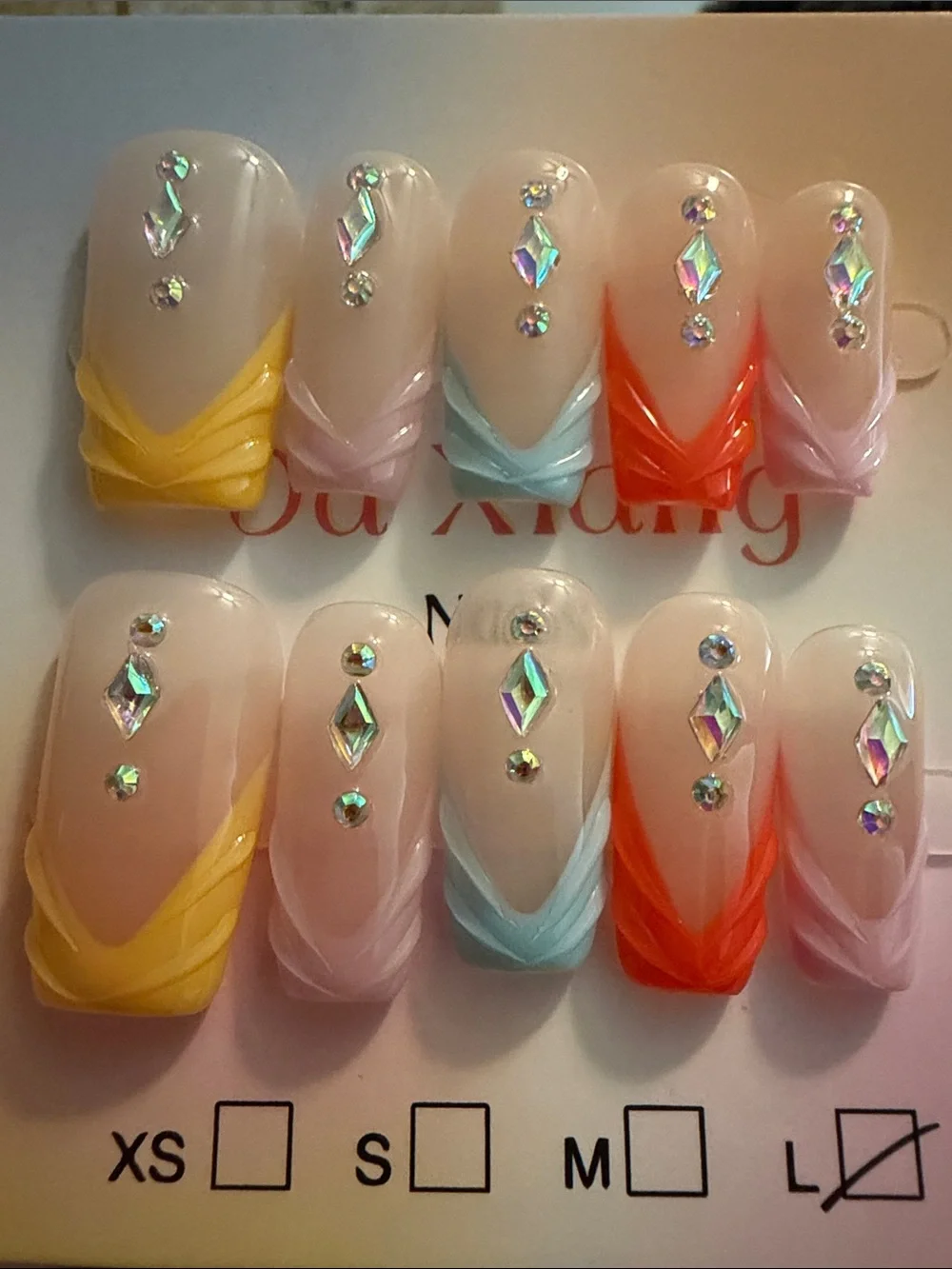 Crystal Accent Ombre handmade acrylic Press-On Nails in Pastel Shades